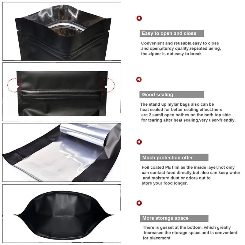 Wholesale Wholesale 9 Size Matte Black Smell Proof Stand Up Bags